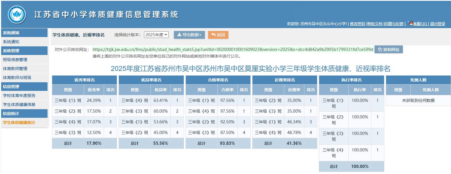三年级体测公示